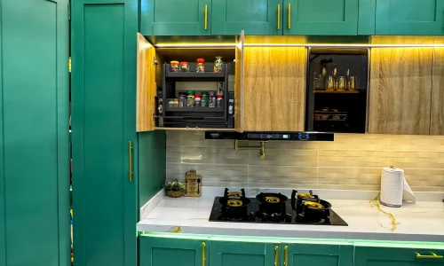 Emerald themed kitchen design